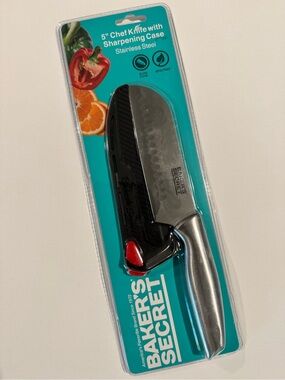 Baker's Secret 5” Stainless Steel Chef Knife w/Sharpening Case-NEW in Packaging